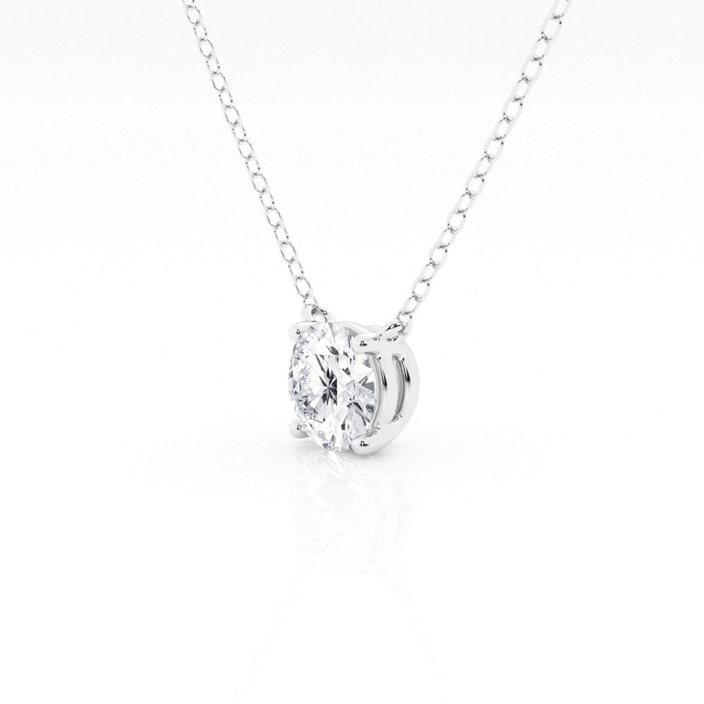 Side view of Puro Round Floating Diamond Pendant with white gold chain.