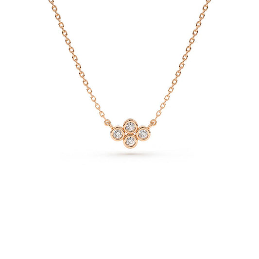 Front view of Puro Cluster Diamond Bezel Pendant with rose gold chain.