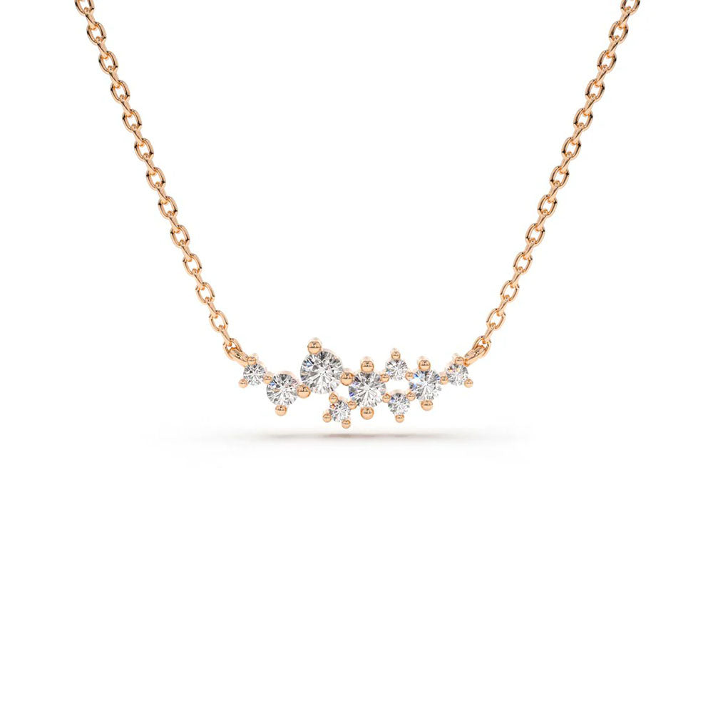 Front view of Puro Scattered Diamond Pendant with rose gold chain.