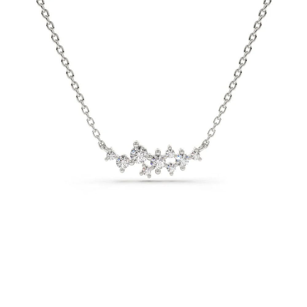 Front view of Puro Scattered Diamond Pendant with white gold chain.