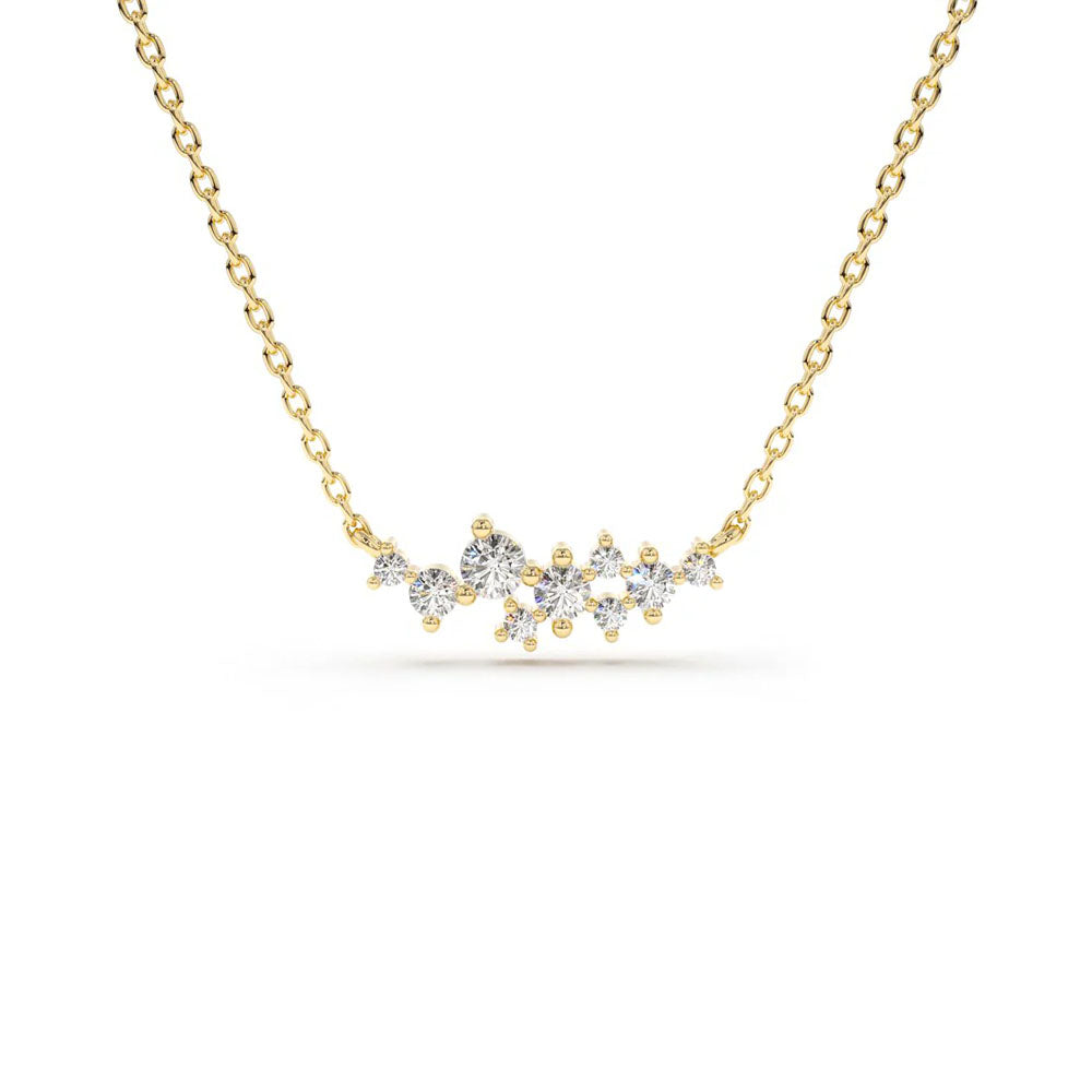 Front view of Puro Scattered Diamond Pendant with yellow gold chain.