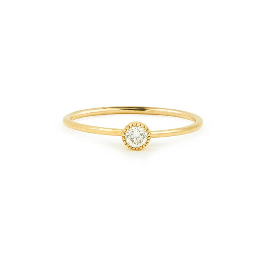 Front view of Puro Milgrain Solitaire Diamond Ring in yellow gold.